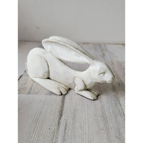 Off White Bunny sitting Easter Rabbit spring folk art figure decor - Picture 1 of 6